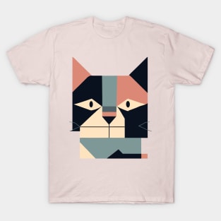 Geometric funny Cat Face Abstract Shapes T-Shirt